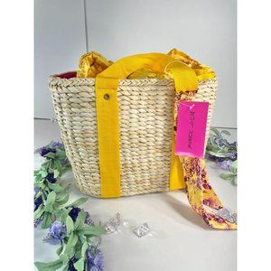 Betsey Johnson A Tisket, A Tasket Cream Basket Weave Yellow Ribbons Purse